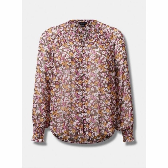 Torrid Crinkle Chiffon Smocked Blouson Sleeve Blouse 5X NWT - Picture 6 of 8